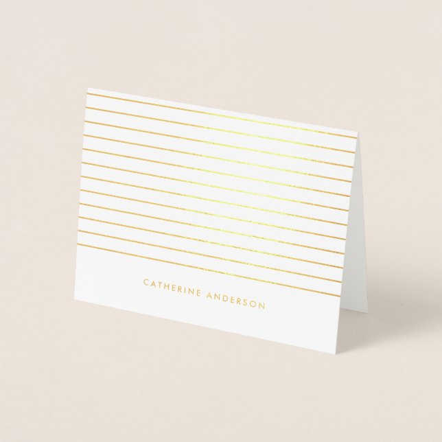 Modern Stripes Pattern Personalized Stationery Foil Card (Front)