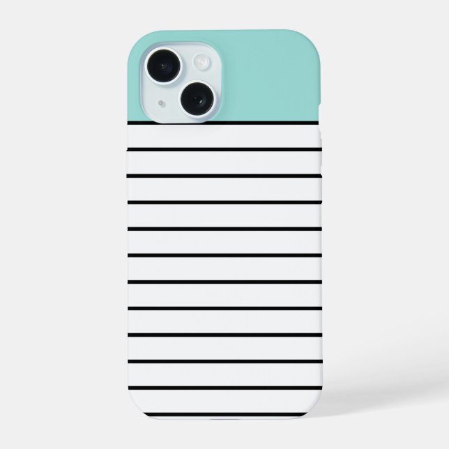 Modern Stripes Pattern Turquoise Black Chic iPhone 15 Case (Back)