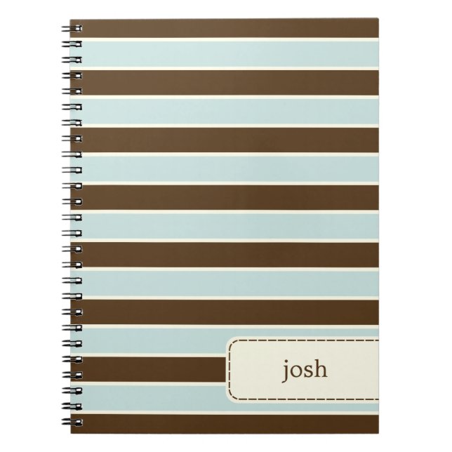 Modern Stripes Personalized Notebook - Brown/Blue (Front)