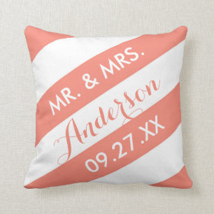 Modern Stripes Personalized Throw Pillow / Coral