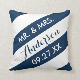 Modern Stripes Personalized Throw Pillow / Navy