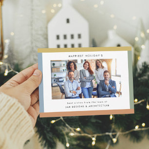 Modern Stripes Photo Business Flat Holiday Card