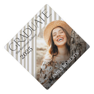 Modern Stripes Photo Graduation Party  Cap Topper