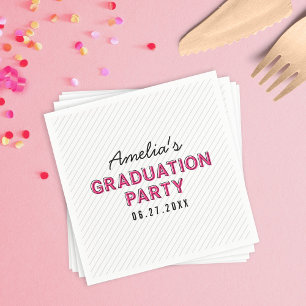 Modern Stripes Pink Graduation Party Napkin
