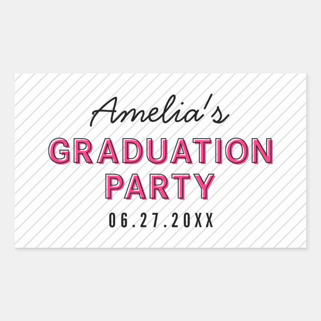 Modern Stripes Pink Graduation Party Sticker (Front)