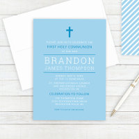 Modern Stripes Sky Blue First Communion Boy