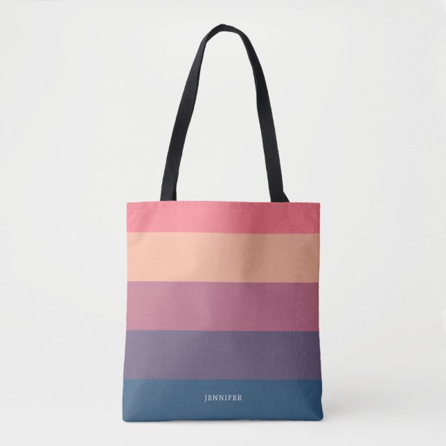 Modern Stripes with Monogram Tote Bag (Front)