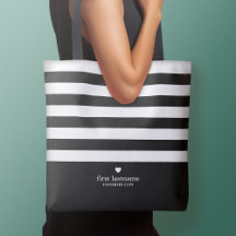 Modern Stripes with Upscale Heart Monogram - Black
