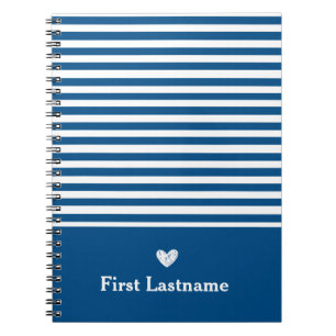 Modern Stripes with Upscale Heart Monogram blue  Notebook
