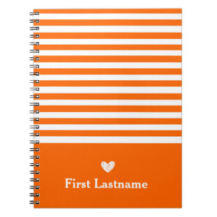 Modern Stripes with Upscale Heart Monogram Orange  Notebook
