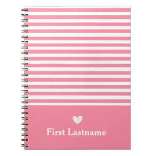 Modern Stripes with Upscale Heart Monogram pink  Notebook