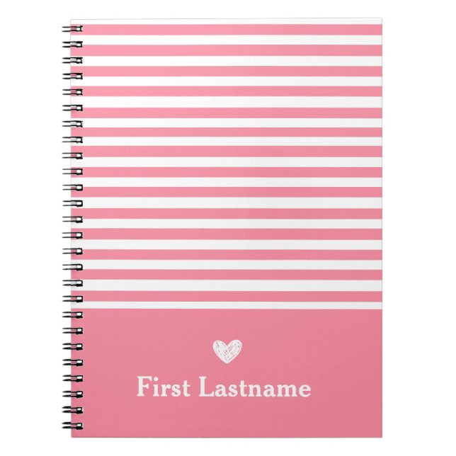 Modern Stripes with Upscale Heart Monogram pink  Notebook (Front)
