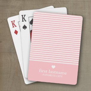 Modern Stripes with Upscale Heart Monogram Pink Playing Cards