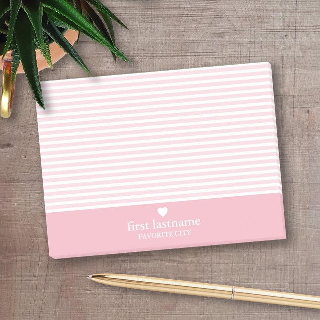 Modern Stripes with Upscale Heart Monogram Post-it Notes (Personalized Post-It Notes - add you name or other text)