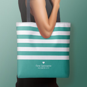 Modern Stripes with Upscale Heart Monogram - Teal Crossbody Bag