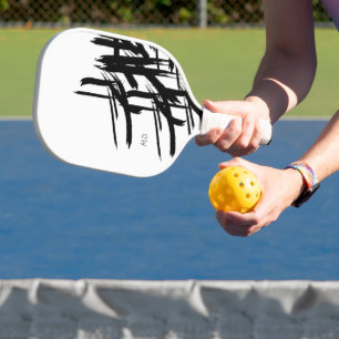 Modern Strokes Black white initials Personalized Pickleball Paddle