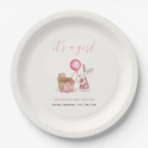 Modern Stroller Bunny Balloon Girl Baby Shower  Paper Plate