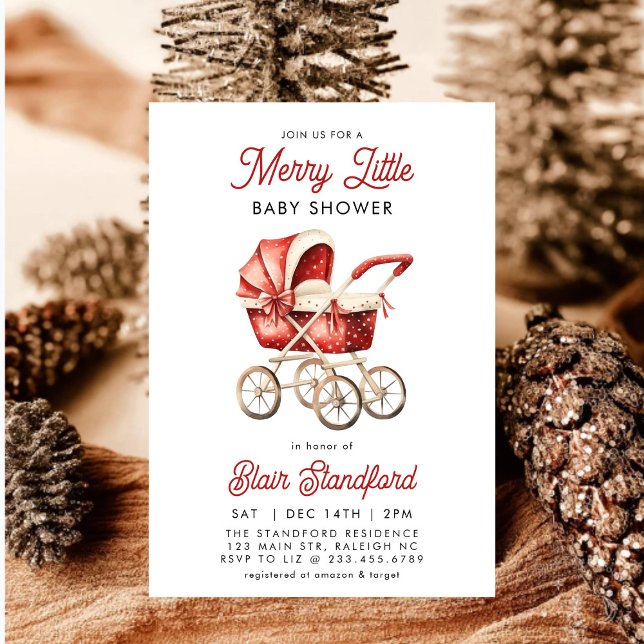Modern Stroller Merry Little Christmas Baby Shower Invitation (Creator Uploaded)