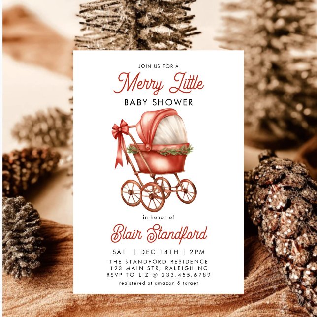 Modern Stroller Merry Little Christmas Baby Shower Invitation (Creator Uploaded)