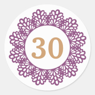 Modern Style 30th Birthday Girly PURPLE Lace V04 Classic Round Sticker