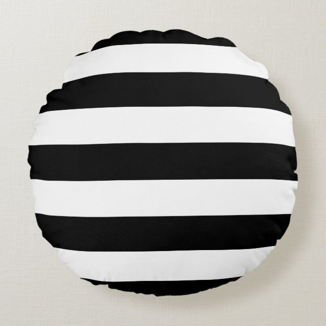 Modern Style Black And White Stripes Round Pillow (Front)
