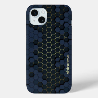 modern style black navy blue gold iPhone 15 mini case