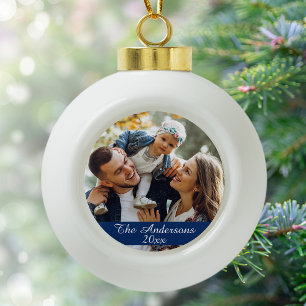Modern Style Custom Photo Ceramic Ball Christmas Ornament