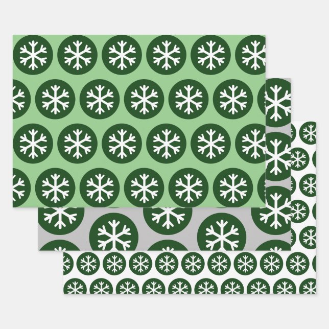 Modern Style Graphic Art Snowflake Snow Green Wrapping Paper Sheet (Set)