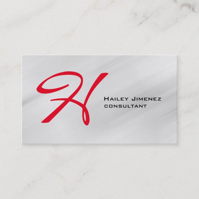Modern Style Grey Red Monogram Professional Business Card (Front)
