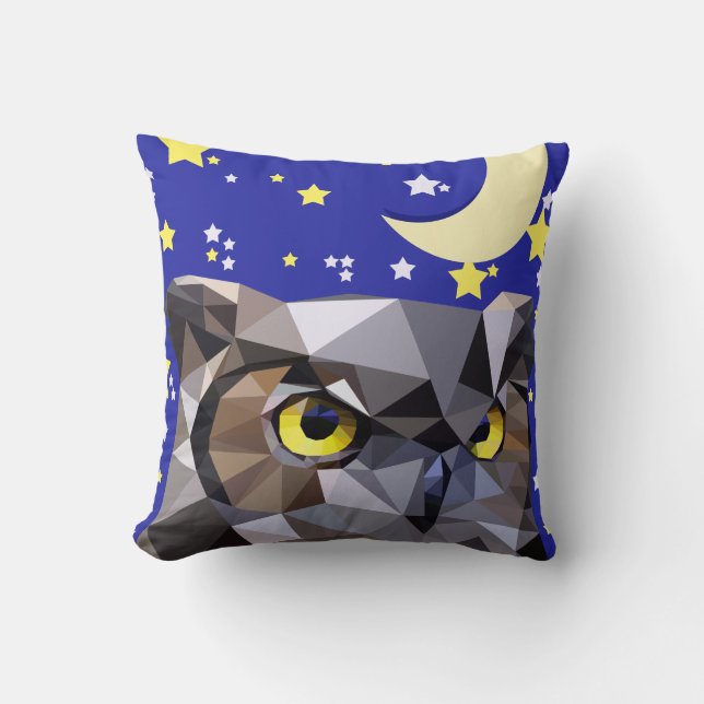 Modern Style Owl and Night Sky Throw Pillow (Front)