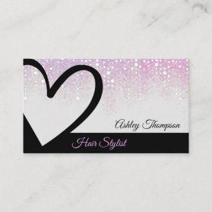 Modern Style Pink Drips Black Heart Hair Stylist Business Card