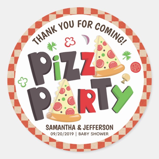Modern Style Pizza Party Classic Round Sticker (Front)