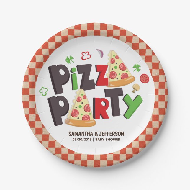Modern Style Pizza Party Paper Plate (Front)
