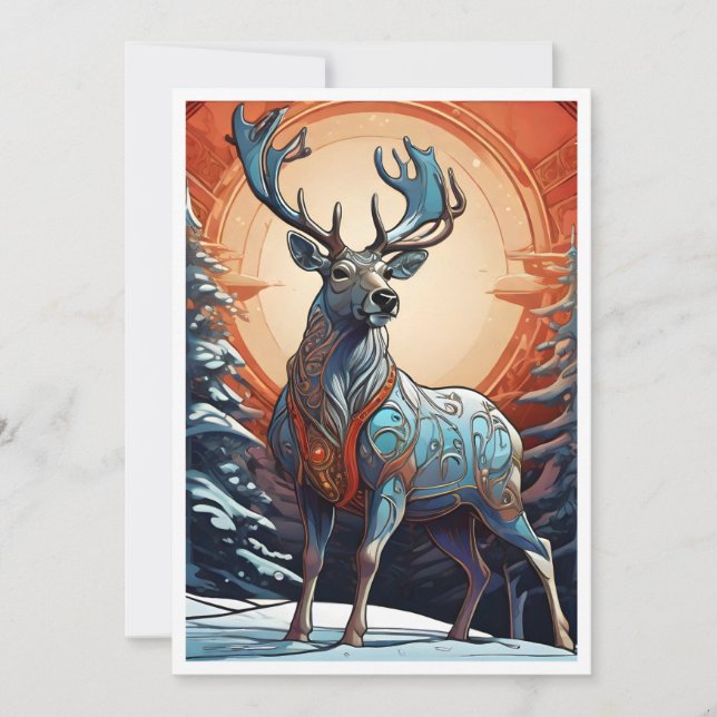 Modern style Reindeer, modern design, fantasy xmas Holiday Card (Front)