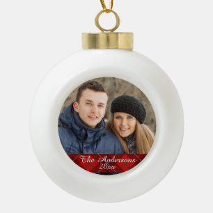 Modern Style Tartan Plaid Custom Photo Ceramic Ball Christmas Ornament