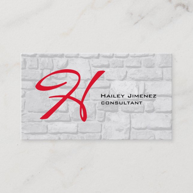 Modern Style Wall Stones Red Monogram Professional Business Card (Front)