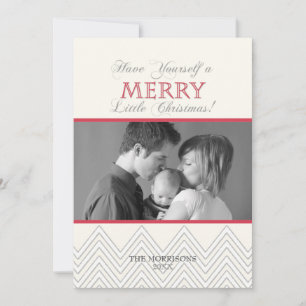 Modern Style White Chevron Christmas Photo Cards