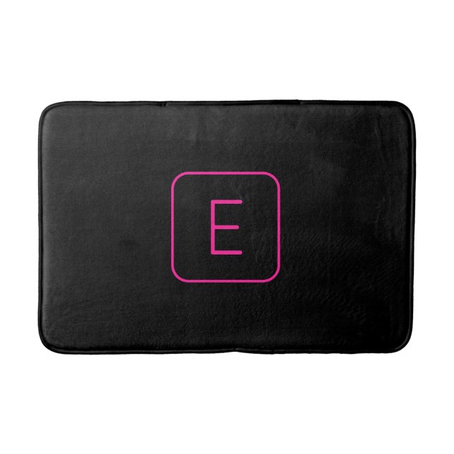 Modern Styled Initial Monogram | Pink & Black Bath Mat (Front)