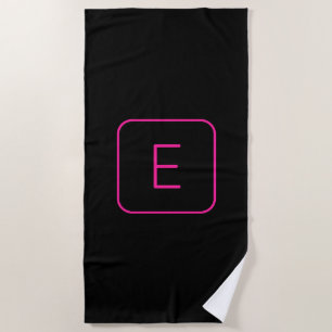 Modern Styled Initial Monogram Pink & Black Beach Towel
