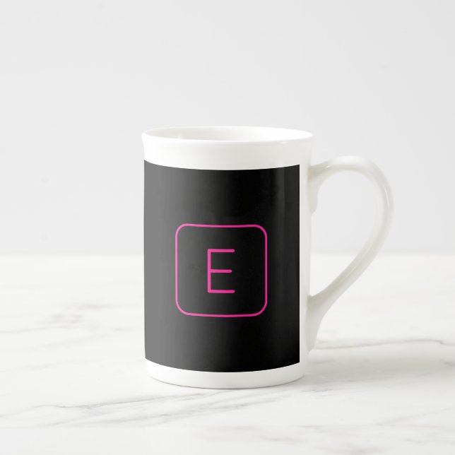 Modern Styled Initial Monogram | Pink & Black Bone China Mug (Right)