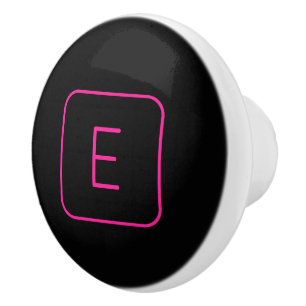 Modern Styled Initial Monogram Pink & Black Ceramic Knob