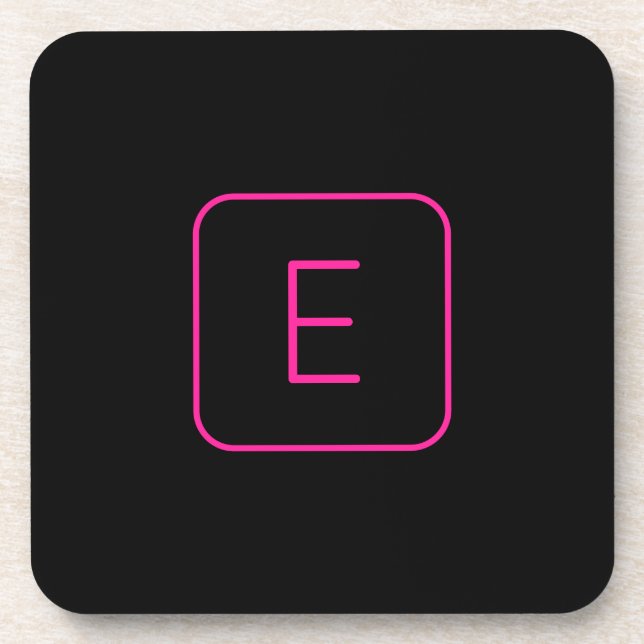 Modern Styled Initial Monogram | Pink & Black Coaster (Front)