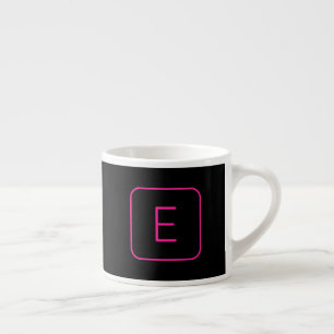 Modern Styled Initial Monogram Pink & Black Espresso Cup