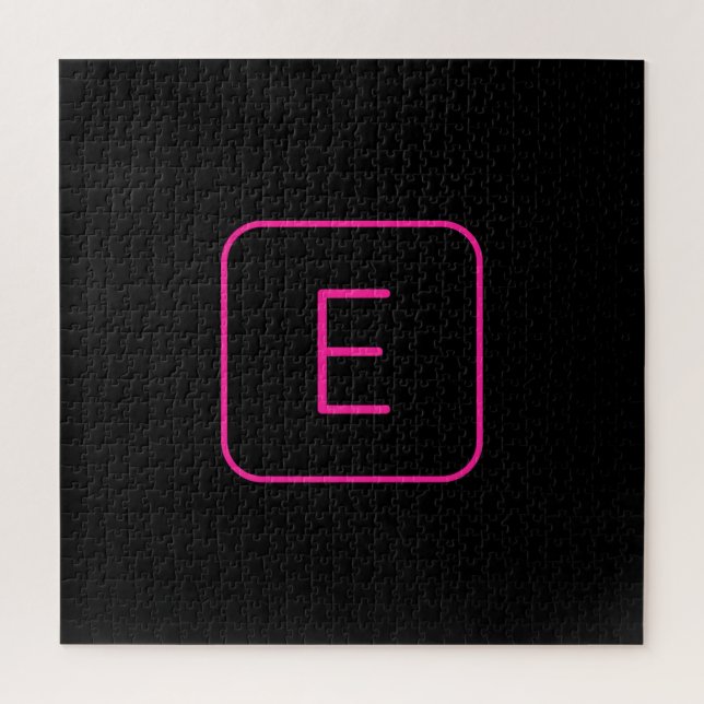 Modern Styled Initial Monogram | Pink & Black Jigsaw Puzzle (Vertical)