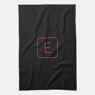 Modern Styled Initial Monogram Pink & Black Kitchen Towel