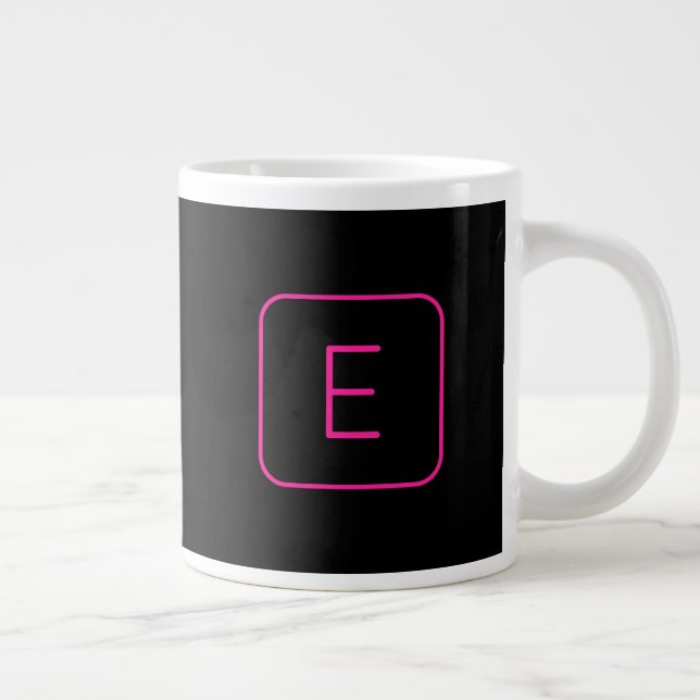 Modern Styled Initial Monogram | Pink & Black Large Coffee Mug (Right)