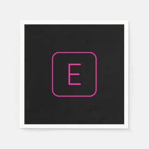 Modern Styled Initial Monogram Pink & Black Napkin