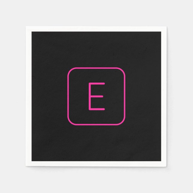 Modern Styled Initial Monogram | Pink & Black Napkin (Front)