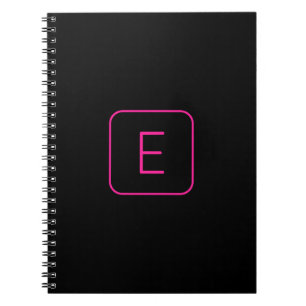 Modern Styled Initial Monogram Pink & Black Notebook