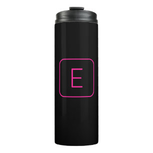 Modern Styled Initial Monogram Pink & Black Thermal Tumbler